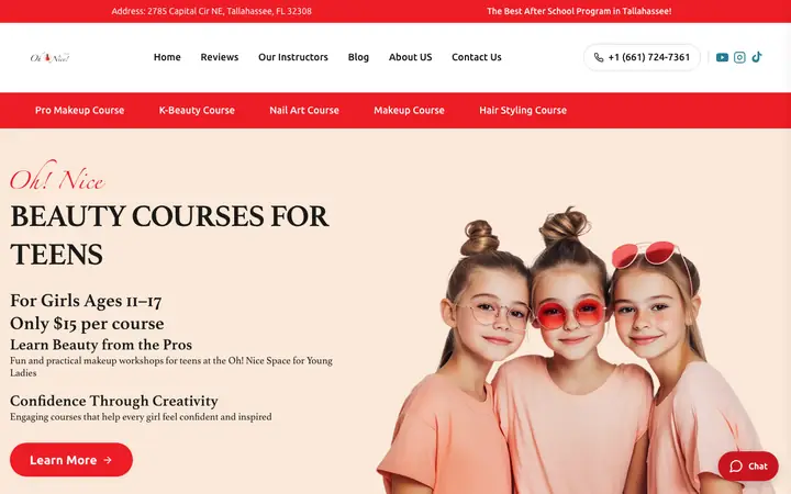 ohnice.space — Beauty courses for teens · Florida