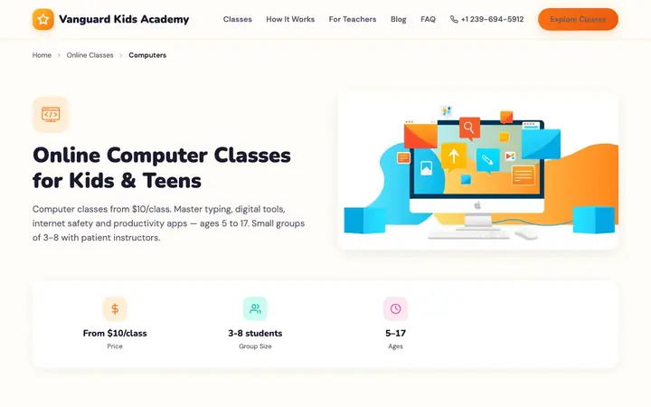 vanguardkidsacademy.com — Kids online classes · US